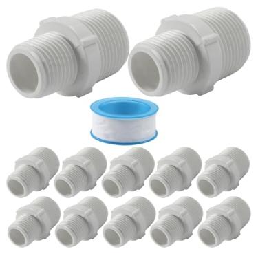 Imagem de Rierdge 12 peças de encaixes de tubo de PVC de 1/5.1 cm a 3/10.2 cm, acoplamento adaptador rosqueado macho para macho, conector hexagonal branco para sistemas de encanamento, irrigação e irrigação (G1