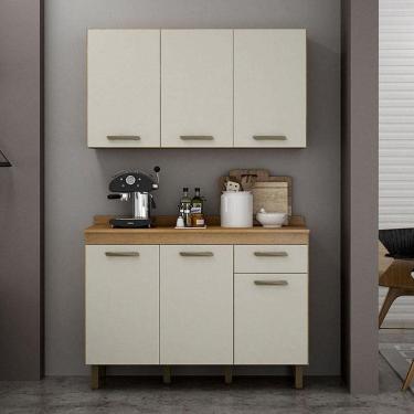 Imagem de Armário Aéreo E Balcão De Cozinha Ambiente São Luís Cinamomo Off White - Valdemóveis