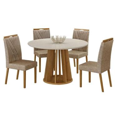 Imagem de Mesa De Jantar Rose Cinamomo Off White Com 4 Cadeiras Lara Linho Bege - Valdemóveis