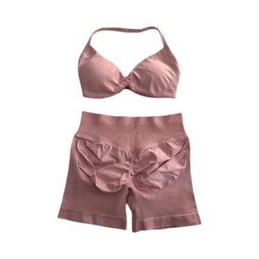 Imagem de Conjunto De Top E Shorts Sem Costura De Cintura Alta Para Academia, Ro