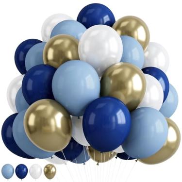 Imagem de Conjunto de 35 balões de ouro branco azul, kit de balões de látex pastel para festa de aniversário, chá de bebê, revelação de gênero, decorações de festa infantil