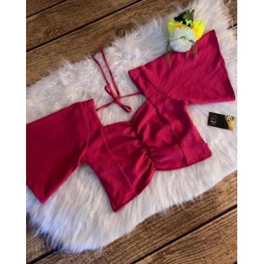 Imagem de Cropped manga flutuante feminino - H&C modas , Rosa