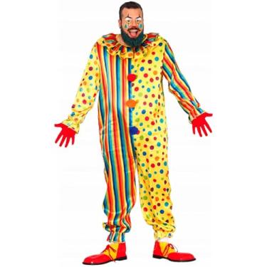 Imagem de Fantasia Plus Size de Palhaço Roupa de Carnaval e Halloween Adulta Masculina Macacão Colorido Longo (Amarelo, GG 50-52)