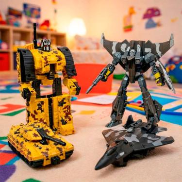 Imagem de Brinquedo Boneco Robô Militar Transforma Em Veiculo Kit 2pçs