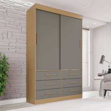 Imagem de Guarda-roupa Solteiro 2 Portas 6 Gavetas Luana Jequitibá/Granizo