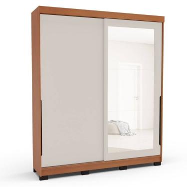 Imagem de Guarda-roupa 2 Portas Correr com Espelho Madrid Creme/Freijó