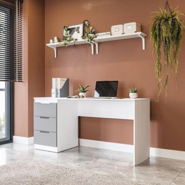 Imagem de Escrivaninha para Escritório 3 Gavetas Madrid Cinza/Branco