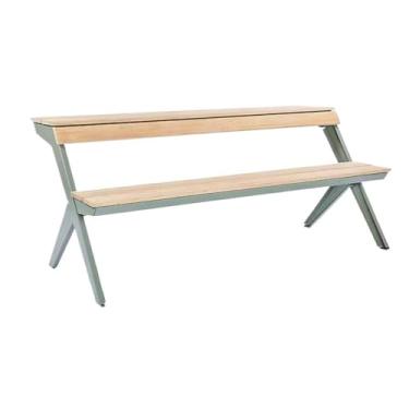 Imagem de KHUTRW3D Cadeira de jardim para área externa de parque, banco com estrutura de metal de aço, superfície de cadeira de madeira plástica, mesas de jardim e pátio (pequena)