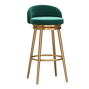 Imagem de KIDYBO Banquetas de bar com altura para balcão, cadeiras de jantar de cozinha com encosto e apoio para os pés de metal, cadeira de bar alta giratória de 360°, bancos de bar