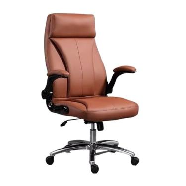 Imagem de Cadeira clássica de couro com encosto alto para computador doméstico com braços dobráveis acolchoados, cadeira ergonômica giratória ajustável, cadeira de escritório executivo, cadeira de trabalho