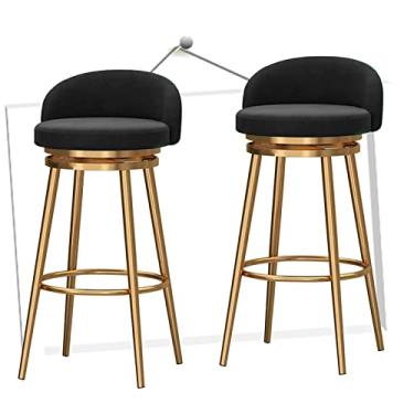 Imagem de Banquetas de barra de veludo com altura de bar com almofada grossa e estrutura de metal resistente, confortáveis para sentar, conjunto de 2