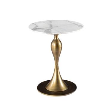 Imagem de Mesa lateral de metal moderna redonda de mármore para sala de estar varanda sofá mesa de canto simples