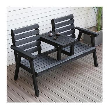 Imagem de x3anggyt5 Banco de jardim ao ar livre com encosto e mesa central, assento duplo adequado para terraço, varanda, quintal, deck e varanda (preto)