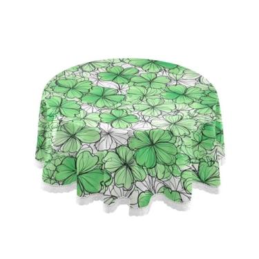 Imagem de Qilmy Toalha de mesa redonda de palmeira de treliça verde, 152 cm, resistente à água, à prova de derramamento, capa de mesa grande para jantar de reunião de família em ambientes internos e externos