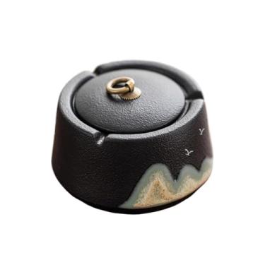 Imagem de Cinzeiro de cerâmica moderno padrão de montanha Ashtra para uso ao ar livre bandeja de cinzeiro portátil para viagem com anel de elevação de metal tampa cinzeiro decorativo decoração de casa