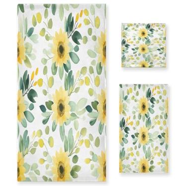 Imagem de xigua Conjunto de toalhas de banheiro de girassol aquarela absorvente macio 3 peças toalha de banho toalha de mão toalhas decorativas para banheiro, academia, hotel, praia, piscina