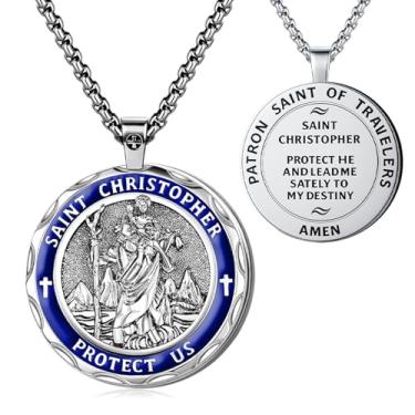 Imagem de OigvcoTe Pingente religioso de São Jude/São Cristóvão/São José/banhado a platina, colar de moedas grande, corrente de 19,69 + 5 cm, medalha de santo padroeiro católico, alto polimento., 19.69+2 Inches