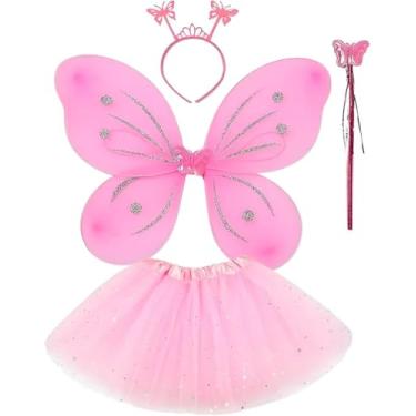 Imagem de Fantasia Fada Infantil Rosa com Asa 40cm, Tutu de Tule, Varinha e Tiara – Kit Completo para Carnaval, Festa, Aniversário e Brincar