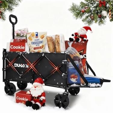 Imagem de Carroça dobrável estendida com rodas, carrinho utilitário dobrável com capacidade de 172 kg para jardim, ao ar livre, mercearia, praia, acampamento, carrinho de jardim resistente e portátil