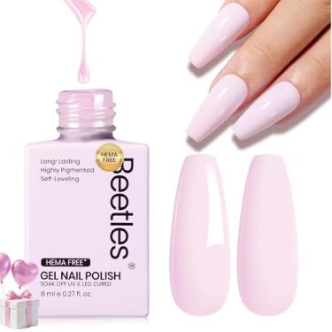 Imagem de Esmalte Beetles Pink Gel – Gel para unhas rosa bebê sem Hema Tema Puff de longa duração UV LED polonês de gel para salão de manicure, garrafa colorida 0,27 Fl Oz