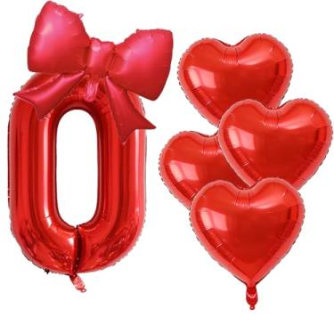 Imagem de Número 0 balões vermelhos 81 cm folha de mylar vermelho digital 0 arco coração conjunto de balões tema chá de bebê aniversário formatura festa aniversário casamento noivado decorações suprimentos para