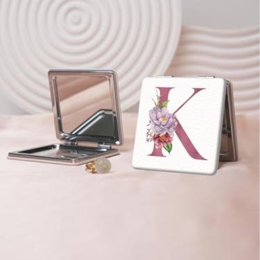 Imagem de Espelho de maquiagem portátil Flower Alphabet Series, mini espelho portátil dobrável, espelho de contorno quadrado portátil de dupla face, adequado para todos em qualquer ocasião
