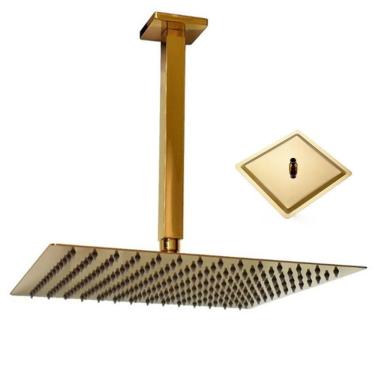 Imagem de Ducha Chuveiro Inox Teto Slim Dourado 20X20 Quadrado Suporte