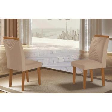 Imagem de Kit 2 Cadeiras De Cozinha Amsterdã 2 Un Madeira Capuccino Linho Bege Turim Rufato