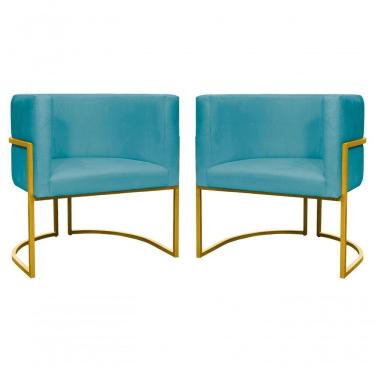 Imagem de Kit 2 Poltronas Decorativa Luxo Base De Metal Dourada Escritório Recepção Sala Suede Verde Agua Eli Móveis E Decoração