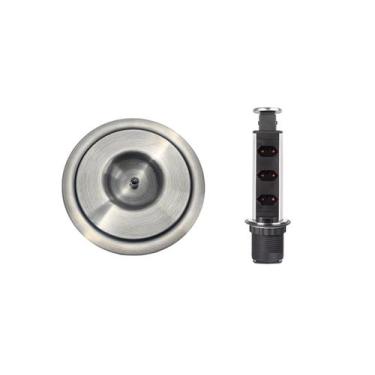 Imagem de Kit Lixeira Embutir 3L Tampa Escovada + Torre de Tomada Inox - Inovar 