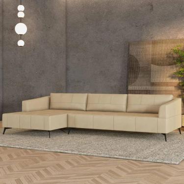 Imagem de Sofá 5 Lugares 326cm com Chaise Esquerdo Eko Couro Bege Z55 - Mpozenato