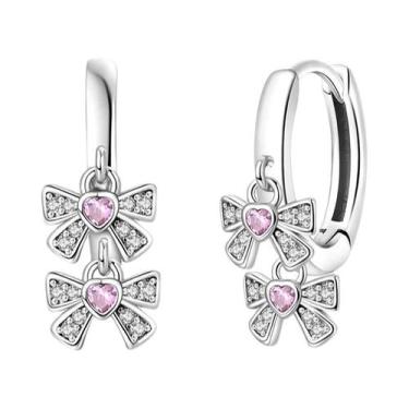 Imagem de Brincos De Argola Em Prata 925 Com Zircônia Em Formato De Coração E La