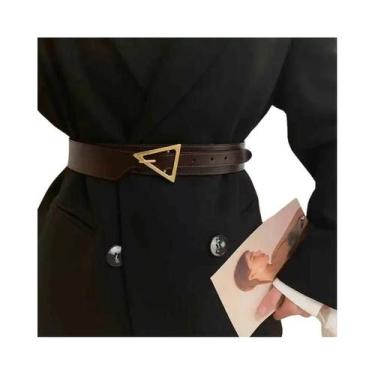 Imagem de Cinto Feminino Estiloso Preto Minimalista De Couro Legítimo Com Toque 