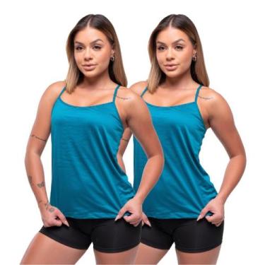 Imagem de Kit 2 Regatas De Alça Fina Básica Lisa Feminina Casual - Força do Sol,