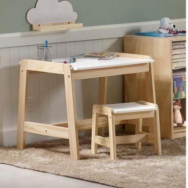 Imagem de Conjunto Infantil Mesa com 1 Banqueta Castelo Casatema Branco / Natura
