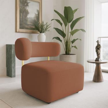 Imagem de Poltrona Decorativa Orgânica Maya Boucle Terracota Ferro Dourado - Pallazio