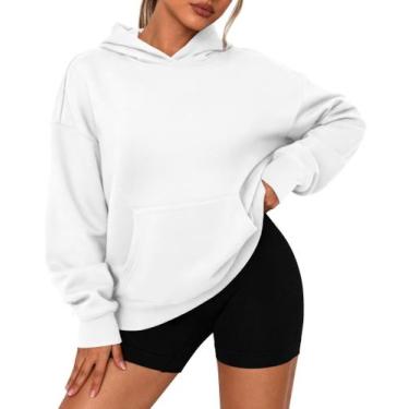 Imagem de Moletom Oversized com Capuz e Forro de Fleece PRETTYGARDEN Branco XXL