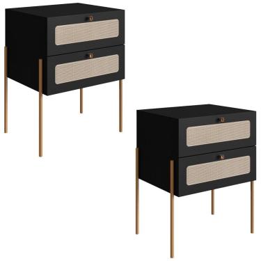 Imagem de Kit 02 Mesas De Cabeceira Palhinha 28933 Linha Oslo Nero Artesano Nero