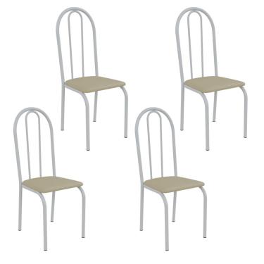 Imagem de Kit 4 Cadeiras Ilhabela Estrutura Em Aço Branco Tecido Creme