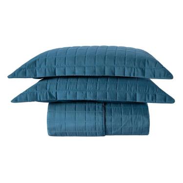 Imagem de Cobre Leito Matelassê Percal 300 Fios Basic Casal Padrão 03 Peças 100% Poliéster - Marinho