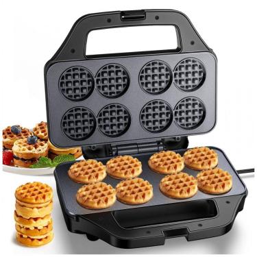 Imagem de Máquina de Waffle Mini, 8 Minis Waffles, Ferro de Waffle Antiaderente com Aquecimento Rápido, Perfeita para Café da Manhã em Casa, Família