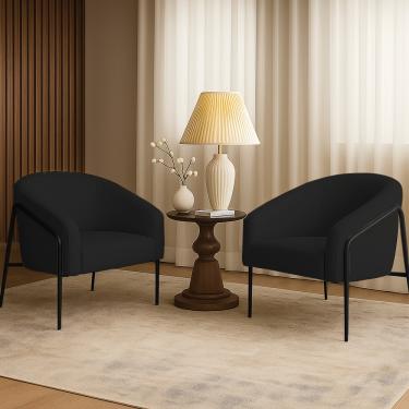 Imagem de Poltrona Sala Industrial Alta Preto Kit 2 Stella Linho Preto D03 - D'Rossi