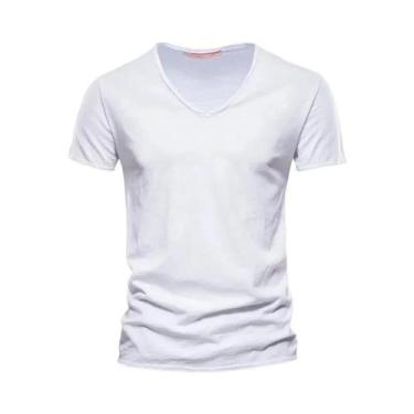 Imagem de Camiseta Masculina Slim Fit Com Decote Em V, Camiseta De Algodão Com D