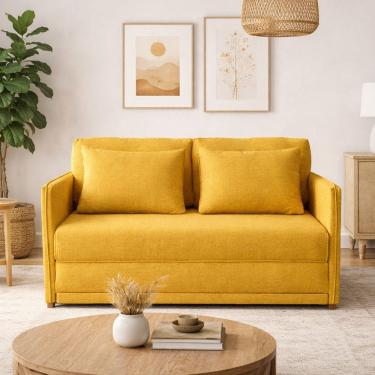 Imagem de Sofá-cama Casal 152cmx90cm Linho Charlie Amarelo