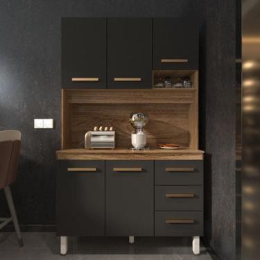 Imagem de Cozinha Compacta Vivian 120cm 5 Portas 3 Gavetas Armário Aéreo e Balcã