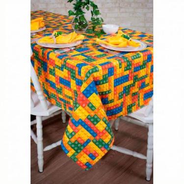 Imagem de Toalha de Mesa Quadrada em Tecido Jacquard Estampado Lego, 2,20 x 2,20