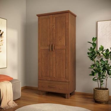 Imagem de Guarda Roupa Solteiro 1140C Bronze Madeira Maciça 2 Portas e 1 Gaveta Castanho Finestra