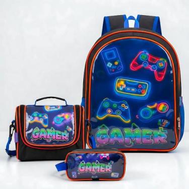 Imagem de Mochila Infantil Escolar Gamer Masculino Menino Cristal Kit Estojo e L