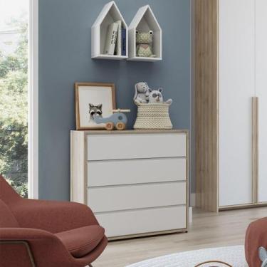 Imagem de Cômoda Infantil Sol e Mar com 4 Gavetas - Branco/Treviso - Divicar Móv