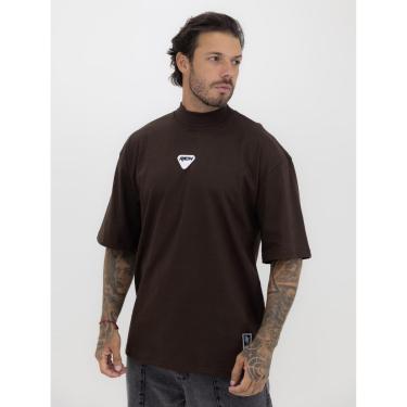 Imagem de Camiseta Oversized Gola Alta Borracha Triângulo White Black Streetwear Marrom-Masculino